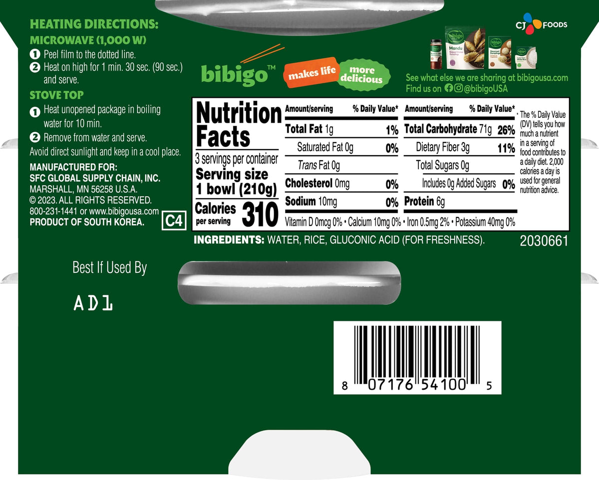 Bibigo Korean Sticky White Rice Bowls – Microwavable, Non-GMO, 18-Pack (7.4 oz each)