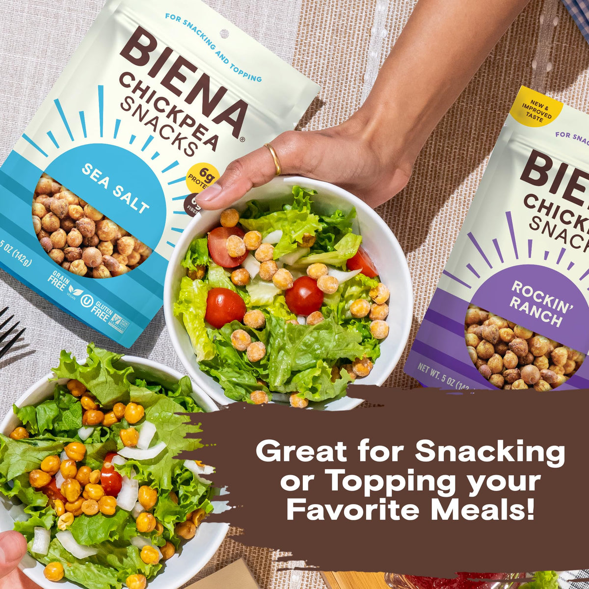 BIENA Chickpea Snacks – 6-Pack Roasted Chickpeas, High Fiber Vegan Protein