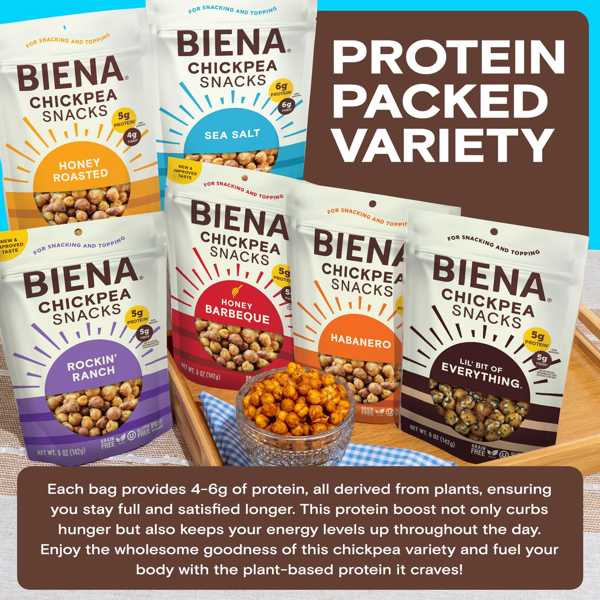 BIENA Chickpea Snacks – 6-Pack Roasted Chickpeas, High Fiber Vegan Protein