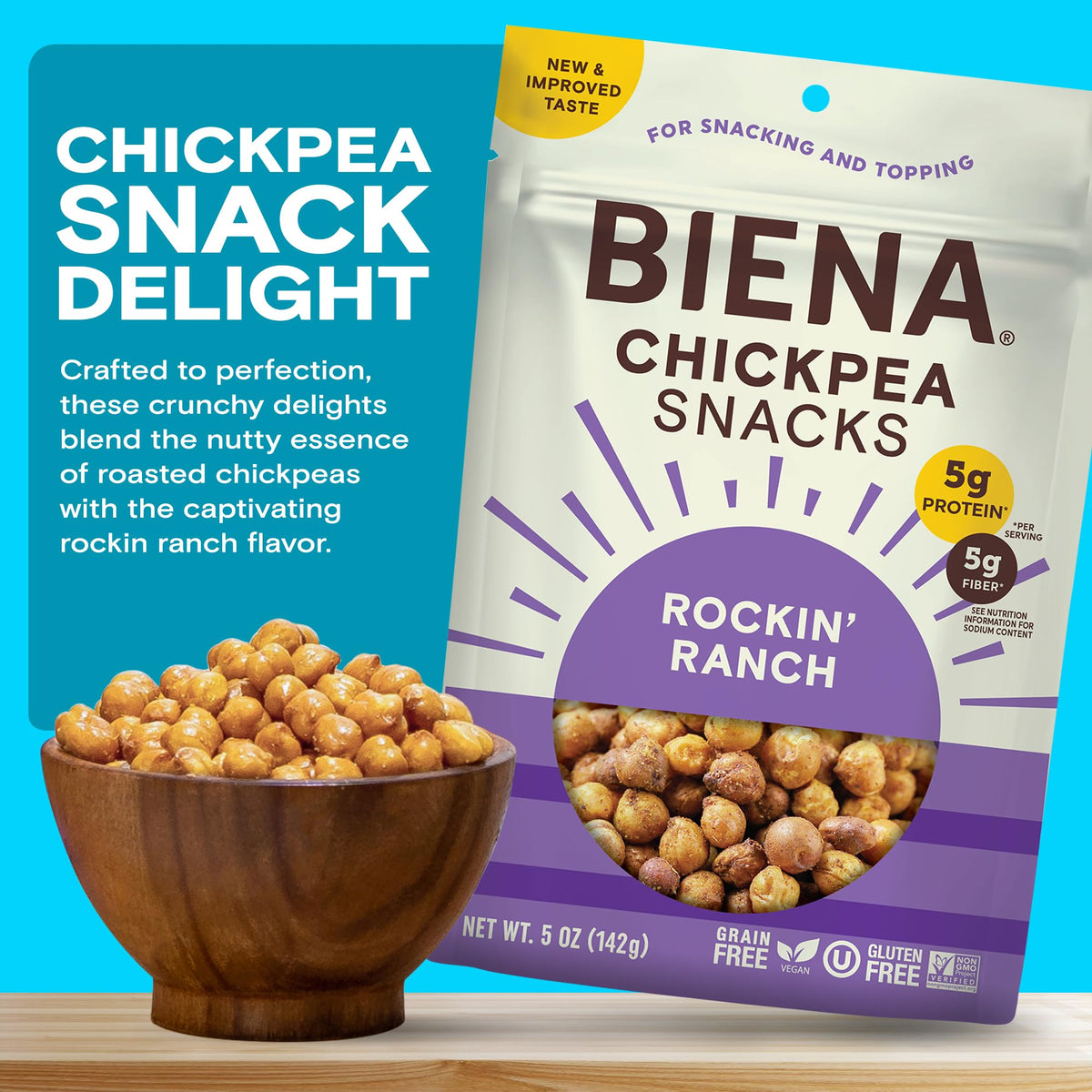 BIENA Rockin’ Ranch Chickpeas – 8-Pack Crunchy Roasted Chickpeas, High Fiber & Vegan Protein