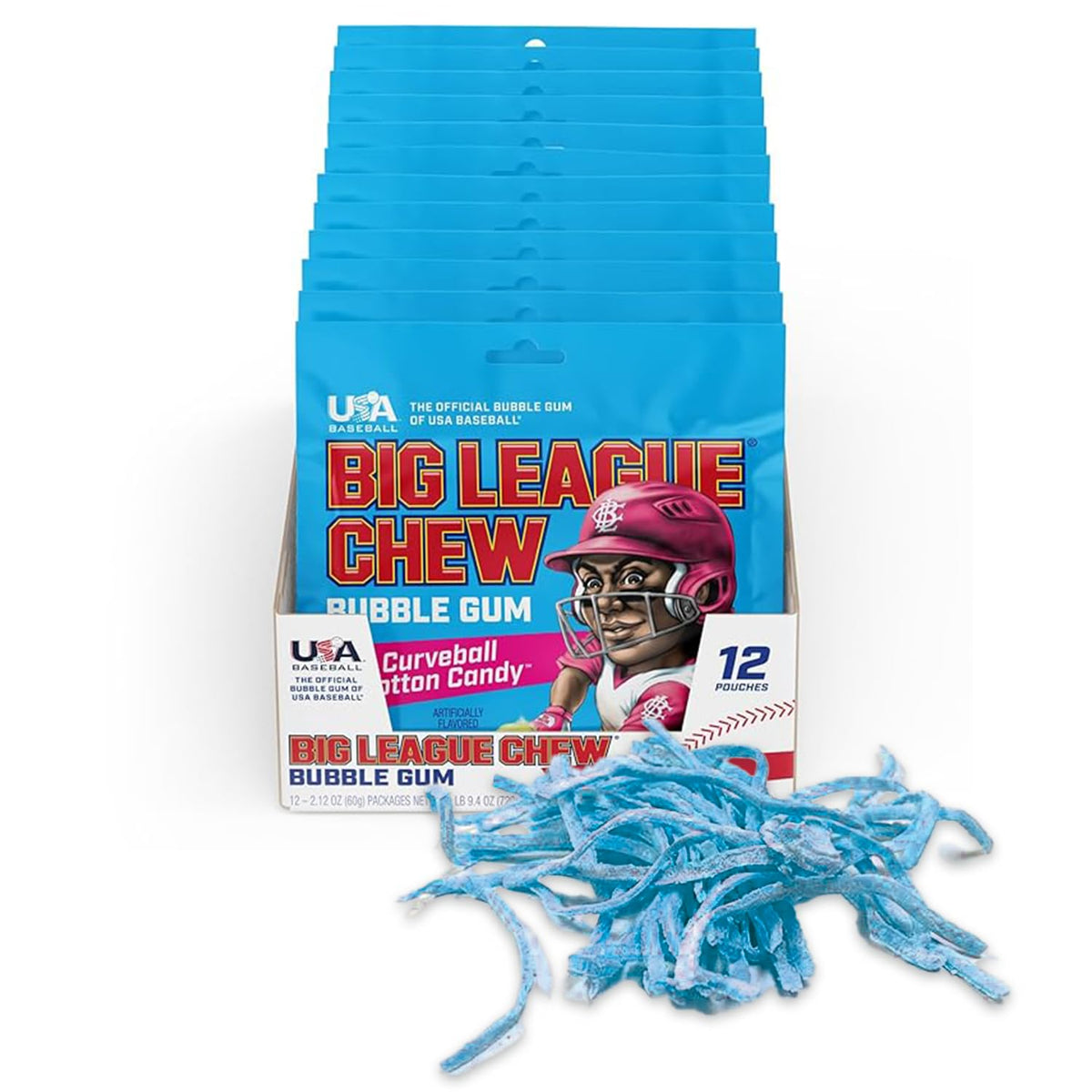 Big League Chew Curveball Cotton Candy Bubble Gum - 12-Pack | Ideal for Baseball Games, Teams & Parties