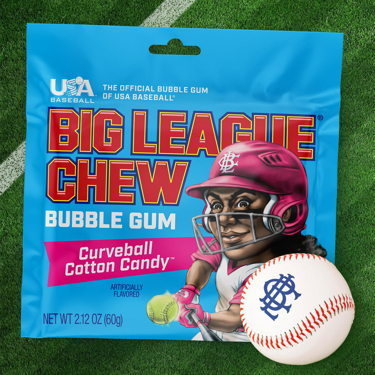 Big League Chew Curveball Cotton Candy Bubble Gum - 12-Pack | Ideal for Baseball Games, Teams & Parties