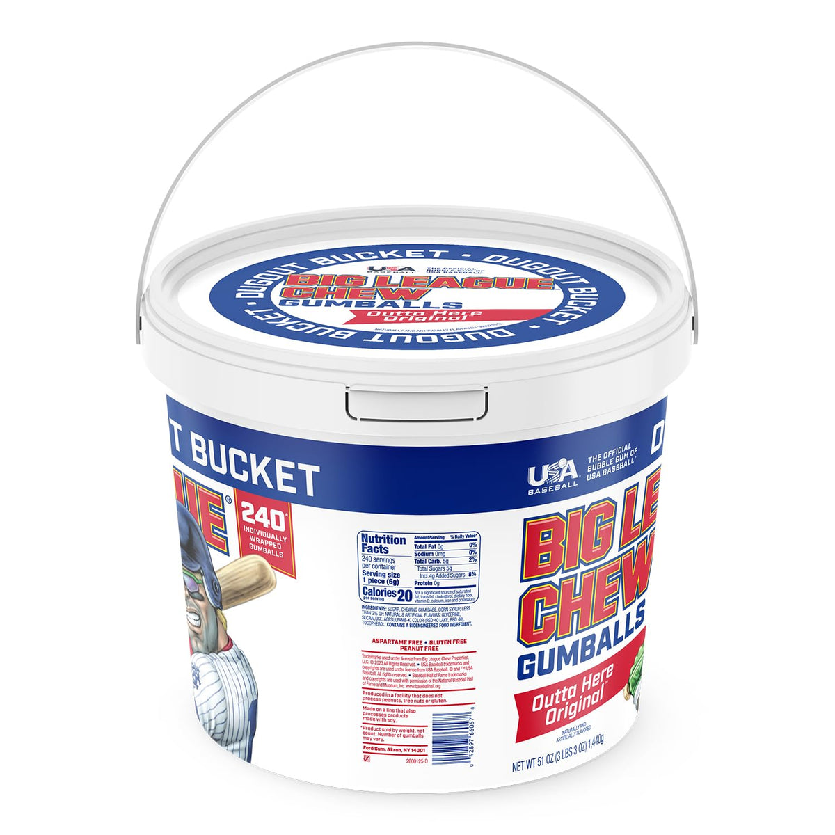 Big League Team Rally Bucket Gumballs – 240 Individually Wrapped, Outta Here Original Flavor