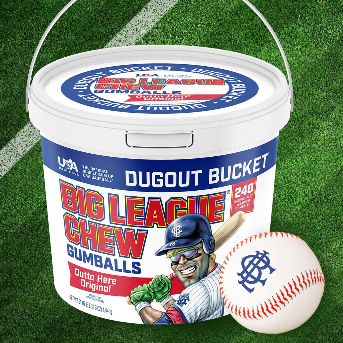 Big League Team Rally Bucket Gumballs – 240 Individually Wrapped, Outta Here Original Flavor