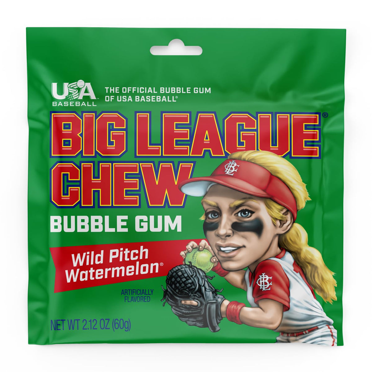 Big League Chew Wild Pitch Watermelon Bubble Gum – Juicy Watermelon Flavor Burst | Pack of 12 Bags (2.12 oz Each)