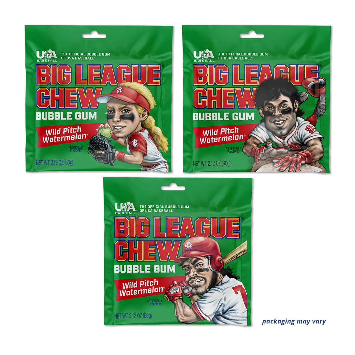 Big League Chew Wild Pitch Watermelon Bubble Gum – Juicy Watermelon Flavor Burst | Pack of 12 Bags (2.12 oz Each)