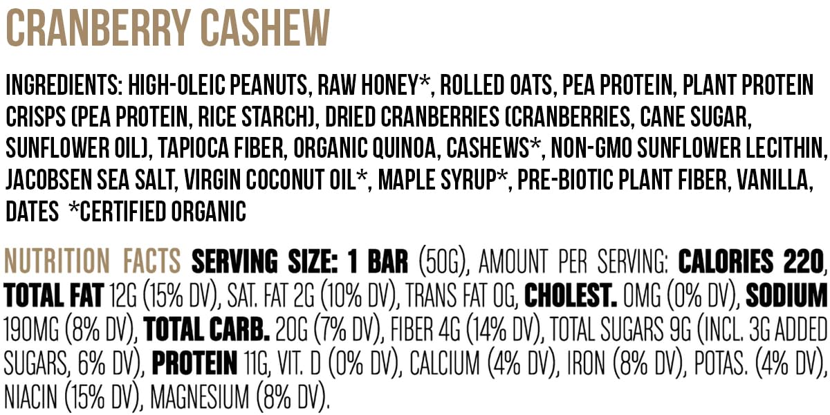 Big Spoon Roasters Cranberry Cashew Nut Butter Bars — Low Carb, High Protein, Vegan, Gluten-Free