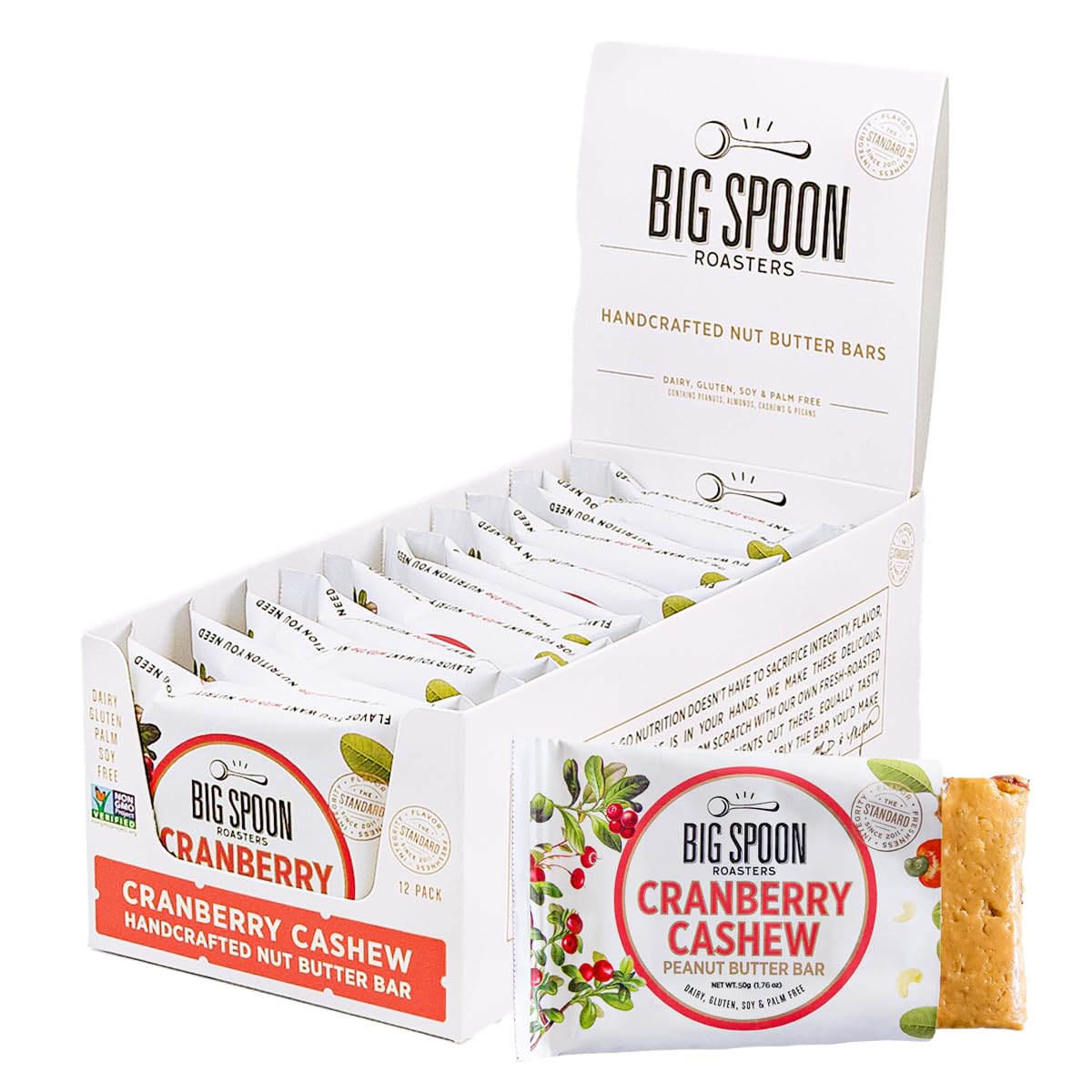 Big Spoon Roasters Cranberry Cashew Nut Butter Bars — Low Carb, High Protein, Vegan, Gluten-Free