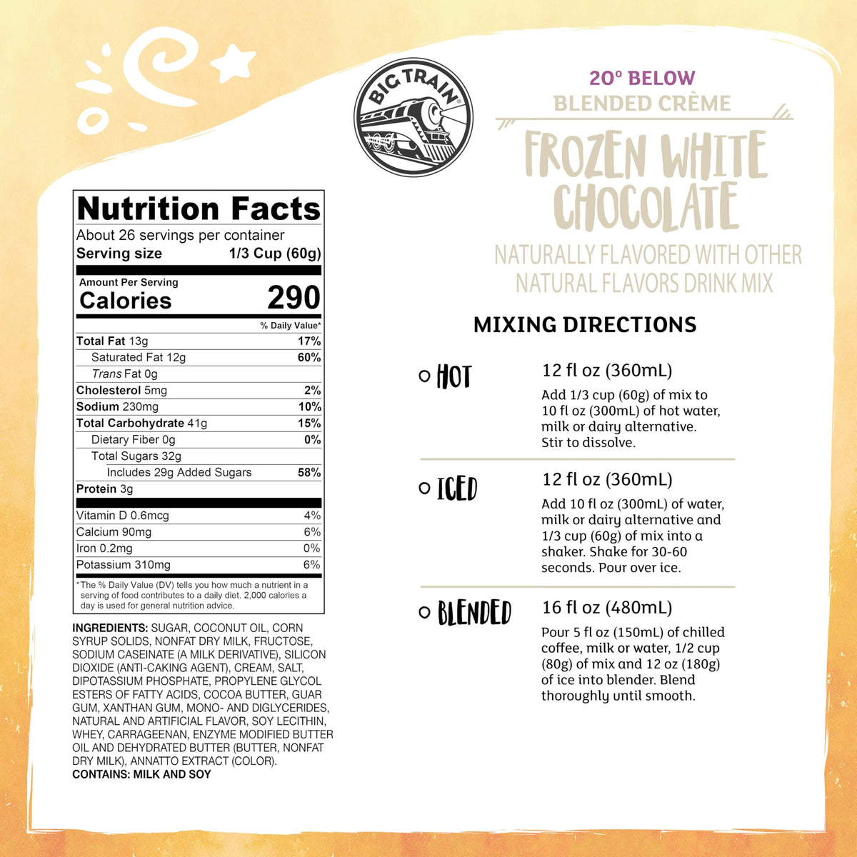 Big Train 20 Below Frozen White Chocolate Frappe Mix – 3.5 lb