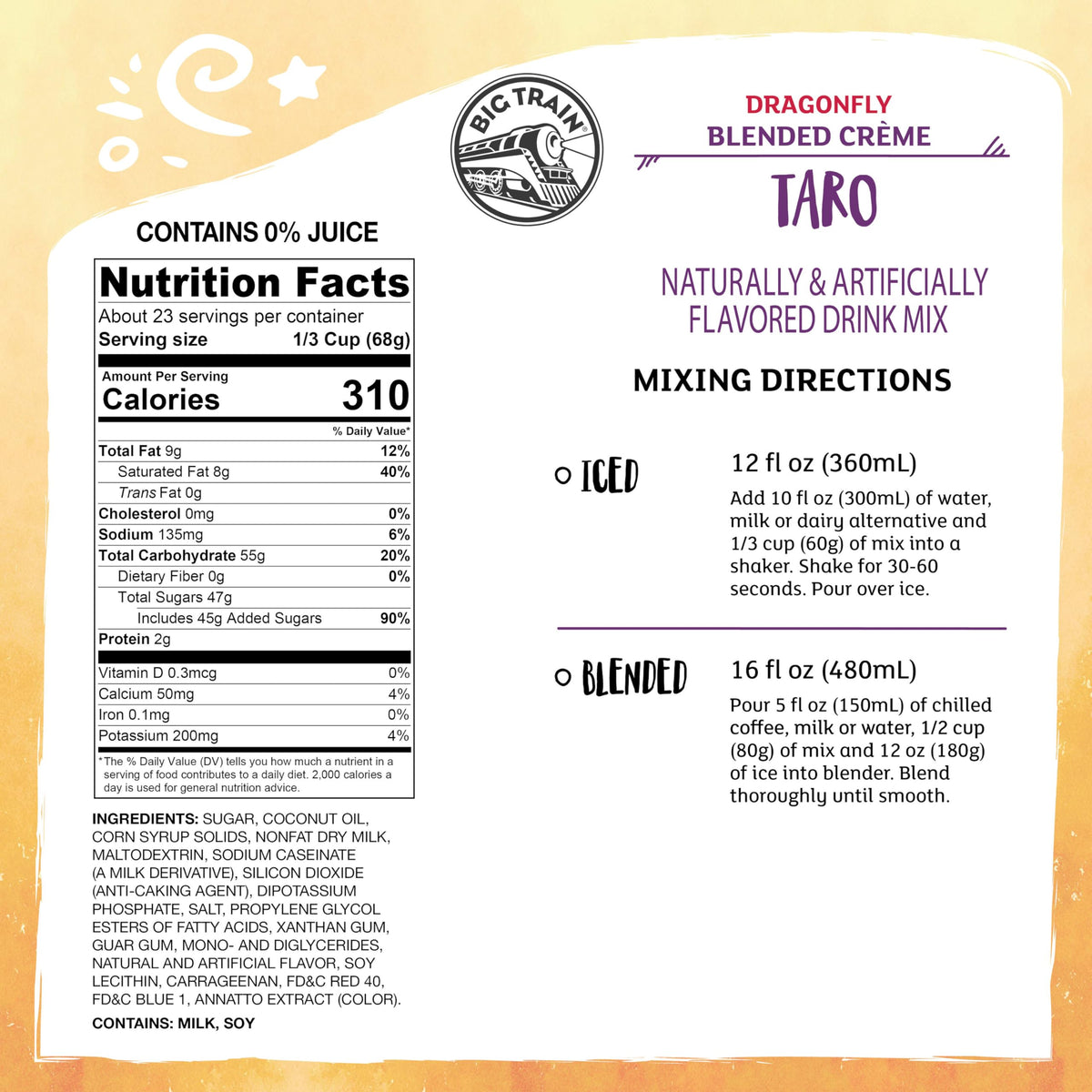 Big Train Dragonfly Taro Blended Crème Frappe Mix - 3.5 lb (Packaging May Vary)