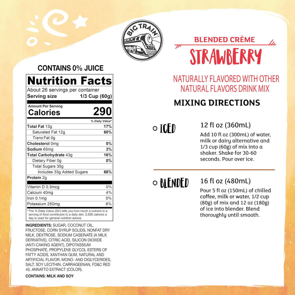 Big Train Strawberry Blended Crème Beverage Mix — 3.5 lb Pack