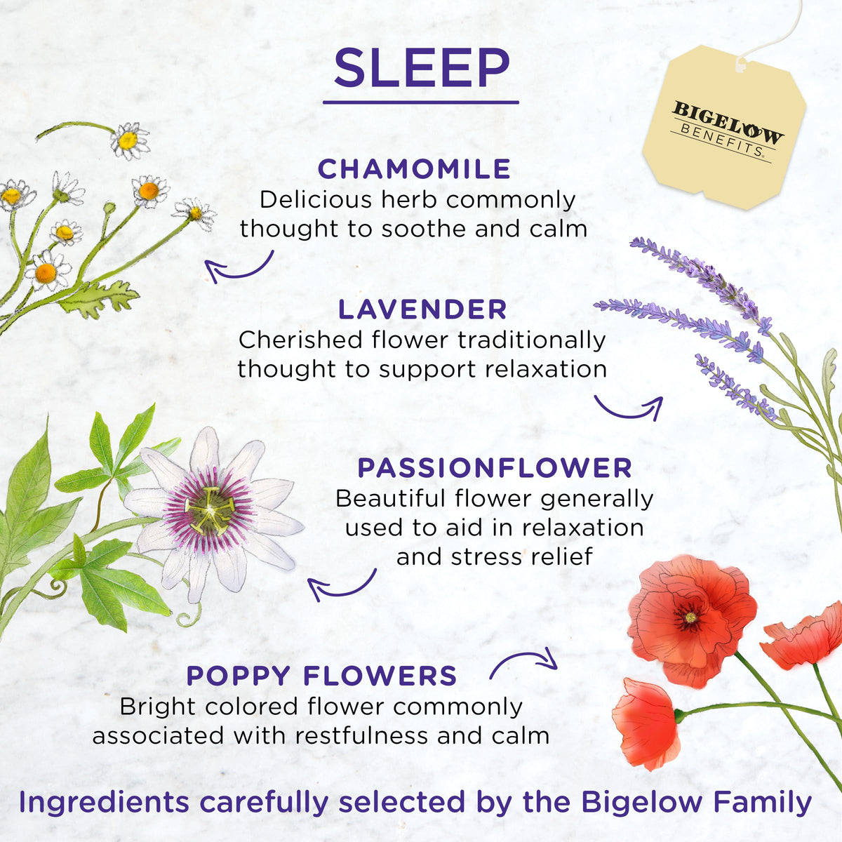 Bigelow Benefits Sleep Chamomile Lavender Herbal Tea - Caffeine Free, 108 Tea Bags (6 Pack)