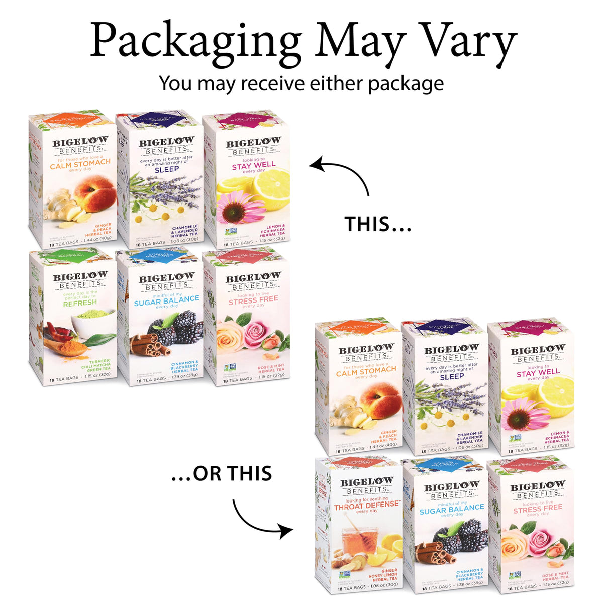 Bigelow Benefits Wellness Teas Variety Pack – Mixed Green Matcha & Herbal Teas (108 Bags, Pack of 6)