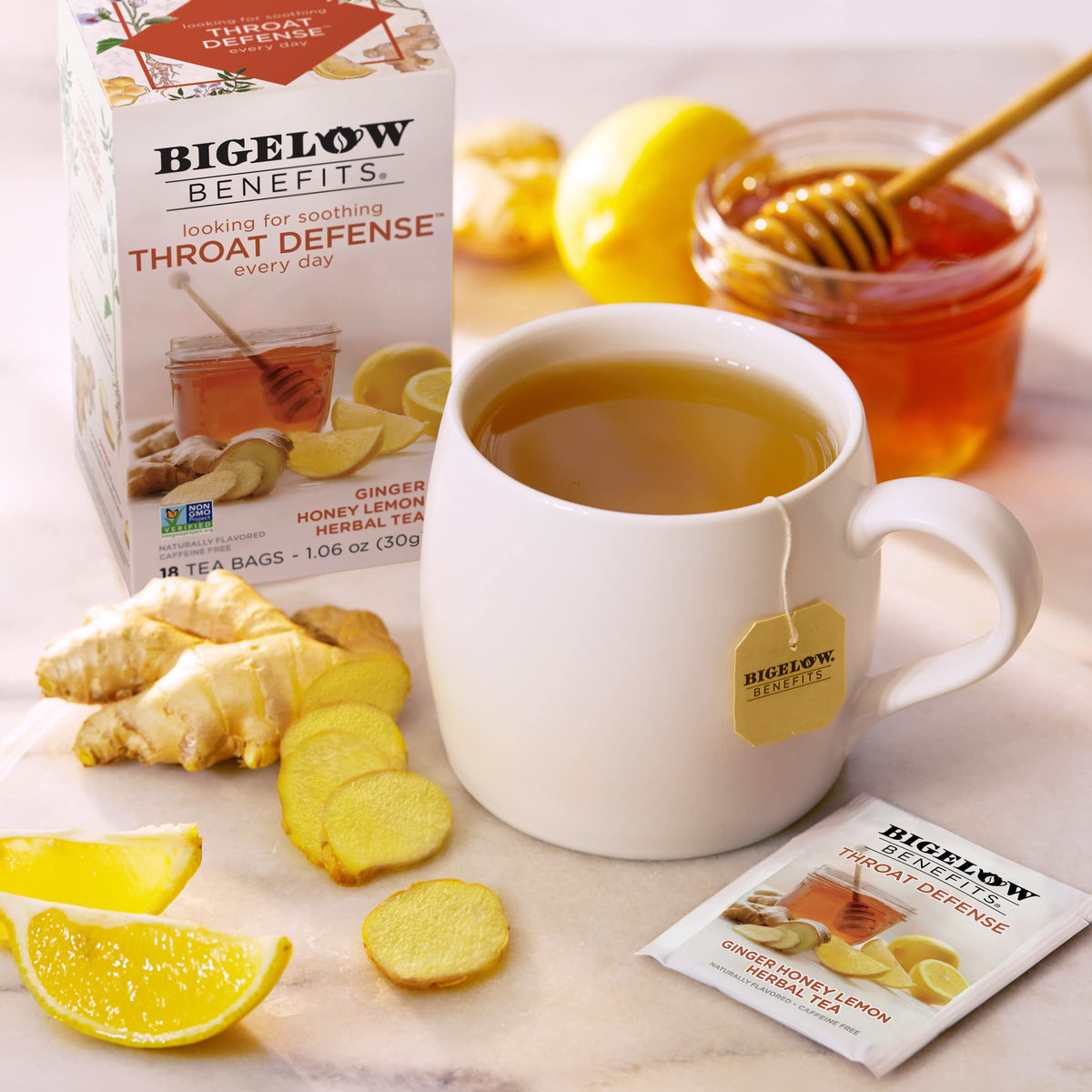 Bigelow Benefits Throat Defense Ginger Honey Lemon Herbal Tea - 108 Bags (Pack of 6) | Gluten-Free & Kosher
