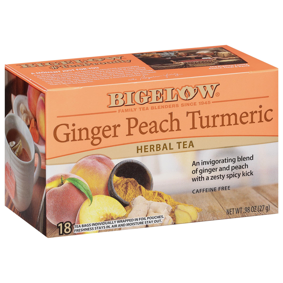 Bigelow Tea Ginger Peach Turmeric Herbal Tea - Caffeine Free, 108 Bags (Pack of 6)
