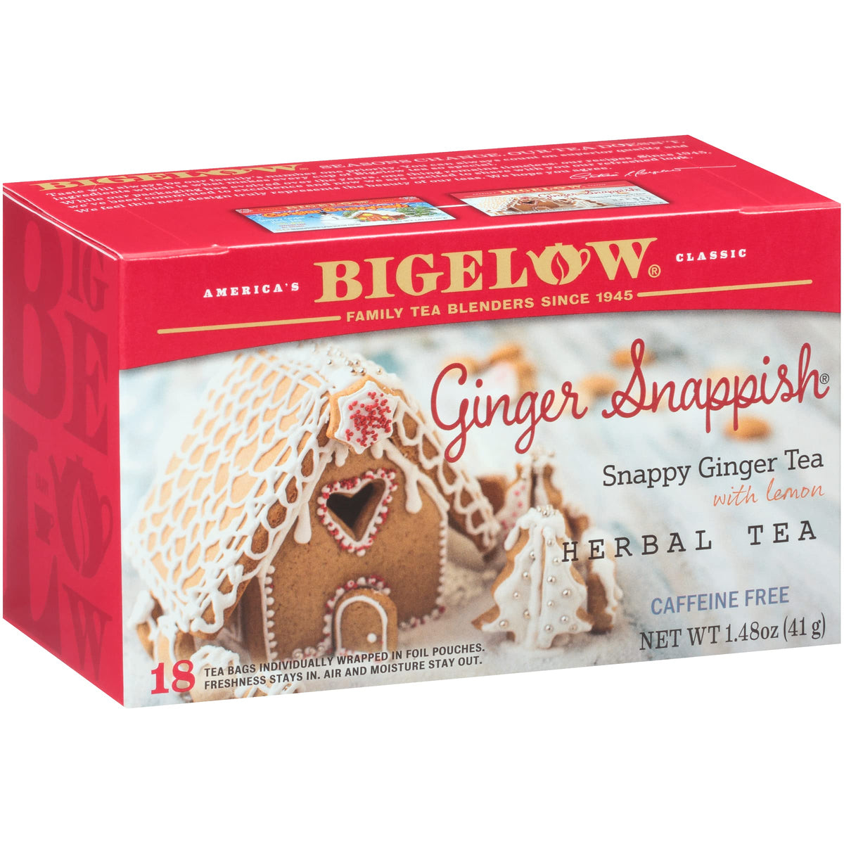 Bigelow Ginger Snappish Herbal Tea — Caffeine Free Ginger & Lemon Holiday Blend, 108 Bags (Pack of 6)