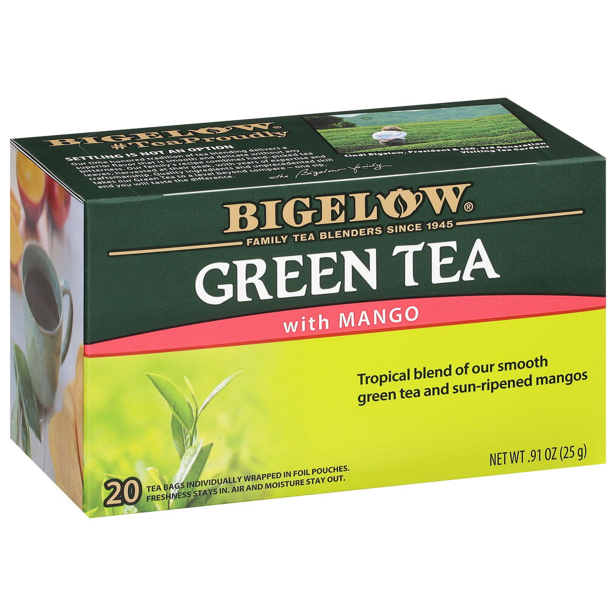 Bigelow Tea Green Tea with Mango, Caffeinated, 120 Total Tea Bags (Pack of 6, 20-Count Boxes)