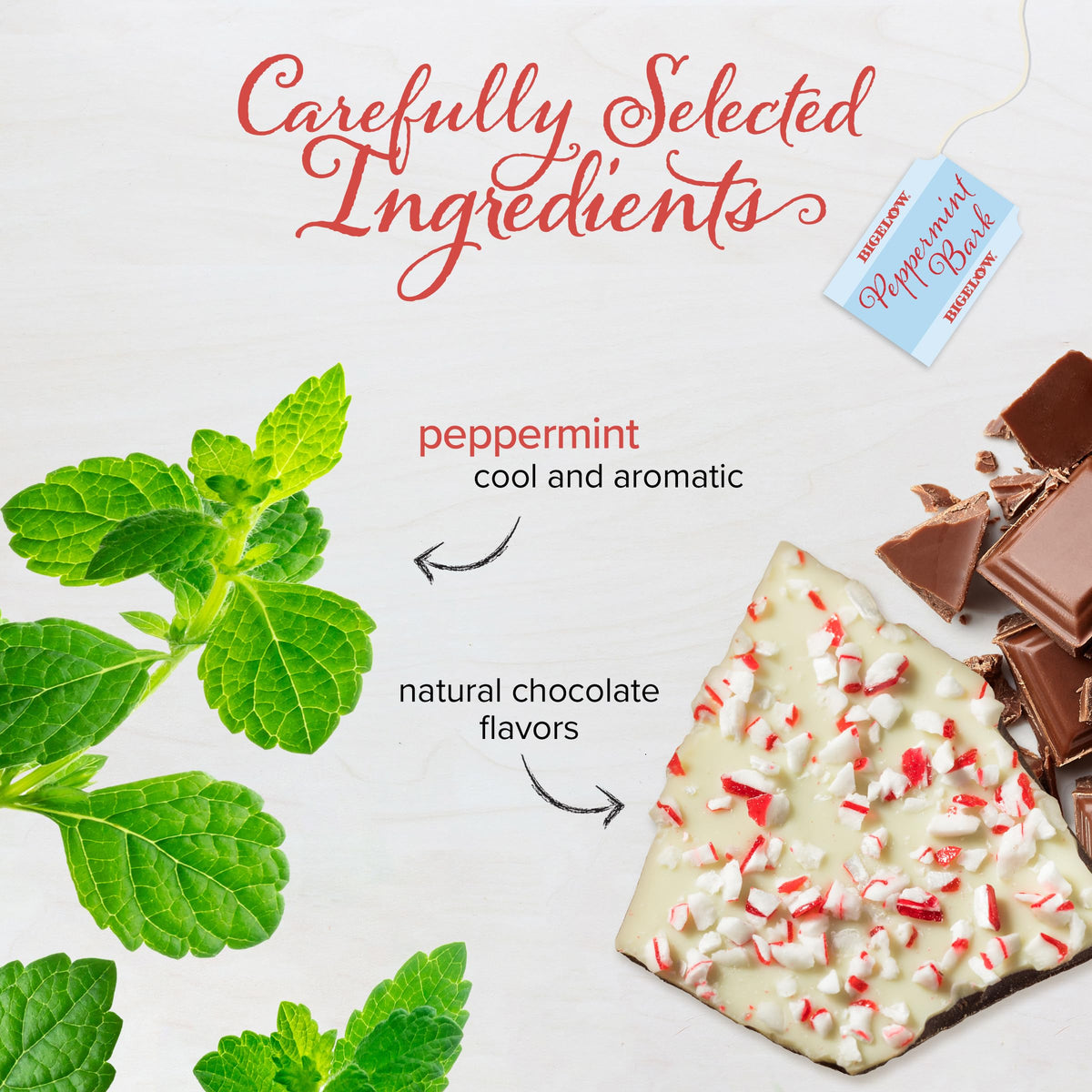 Bigelow Tea Peppermint Bark Herbal Tea — Caffeine Free Peppermint & Chocolate, 108 Bags (6 Boxes)