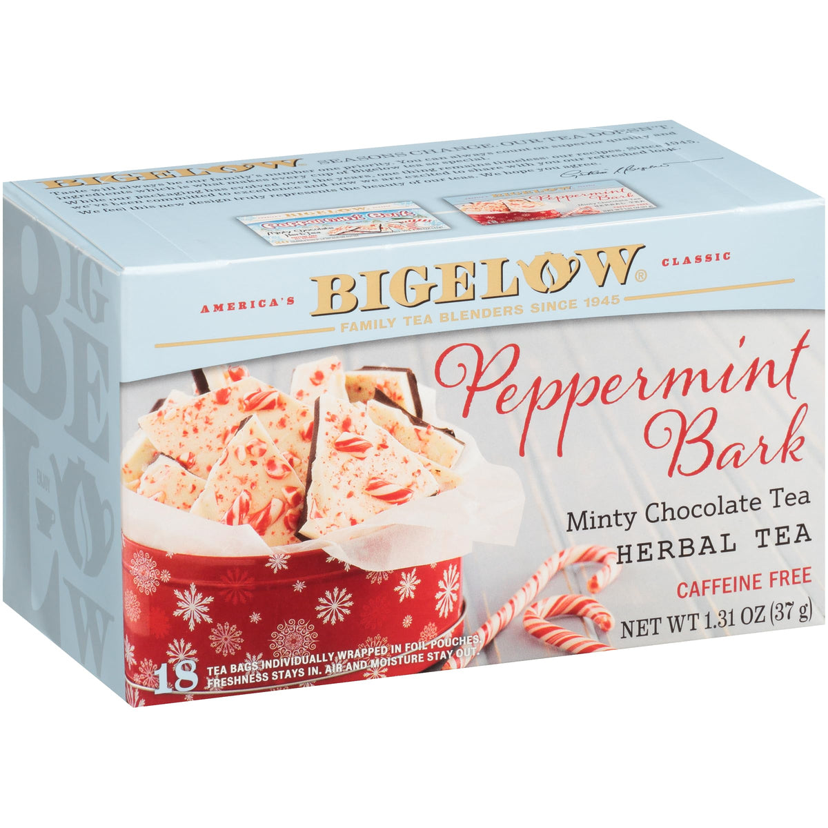 Bigelow Tea Peppermint Bark Herbal Tea — Caffeine Free Peppermint & Chocolate, 108 Bags (6 Boxes)