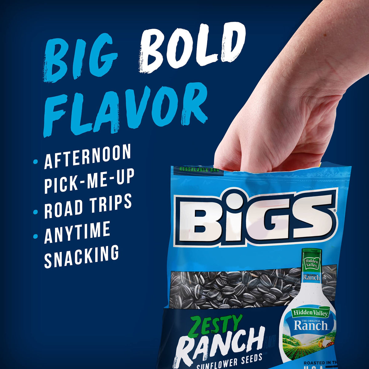 BIGS Hidden Valley Ranch Sunflower Seeds – 5.35 oz, Pack of 12 – USA-Grown, Keto-Friendly