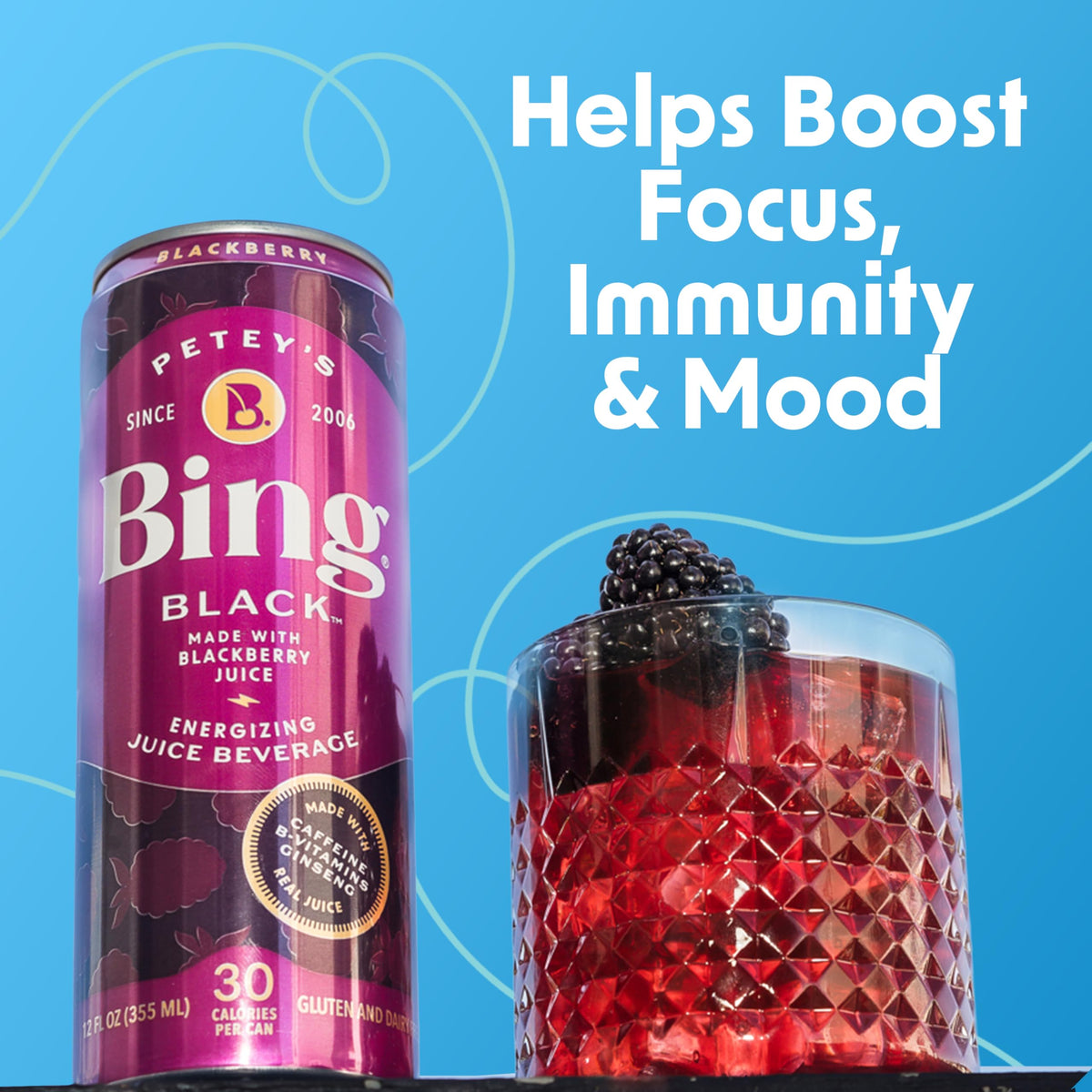 Bing Black 12oz Cans – Blackberry & Ginseng Energy Drink (12-Pack)