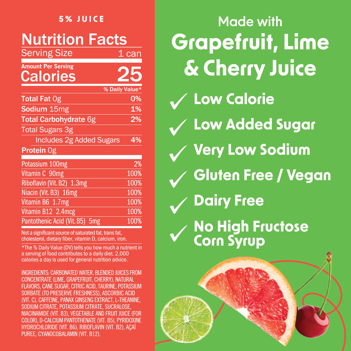 Bing Citrus Energizing Juice Beverage – Grapefruit & Lime, 12oz Cans (12pk) | Real Juice, Low Sugar, Caffeine + L-Theanine