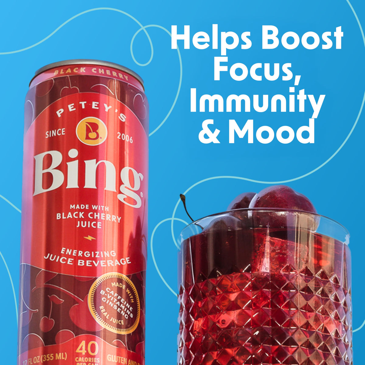 Bing Energizing Juice Beverage – Original Cherry, Real Juice, 12oz Cans (12-Pack)