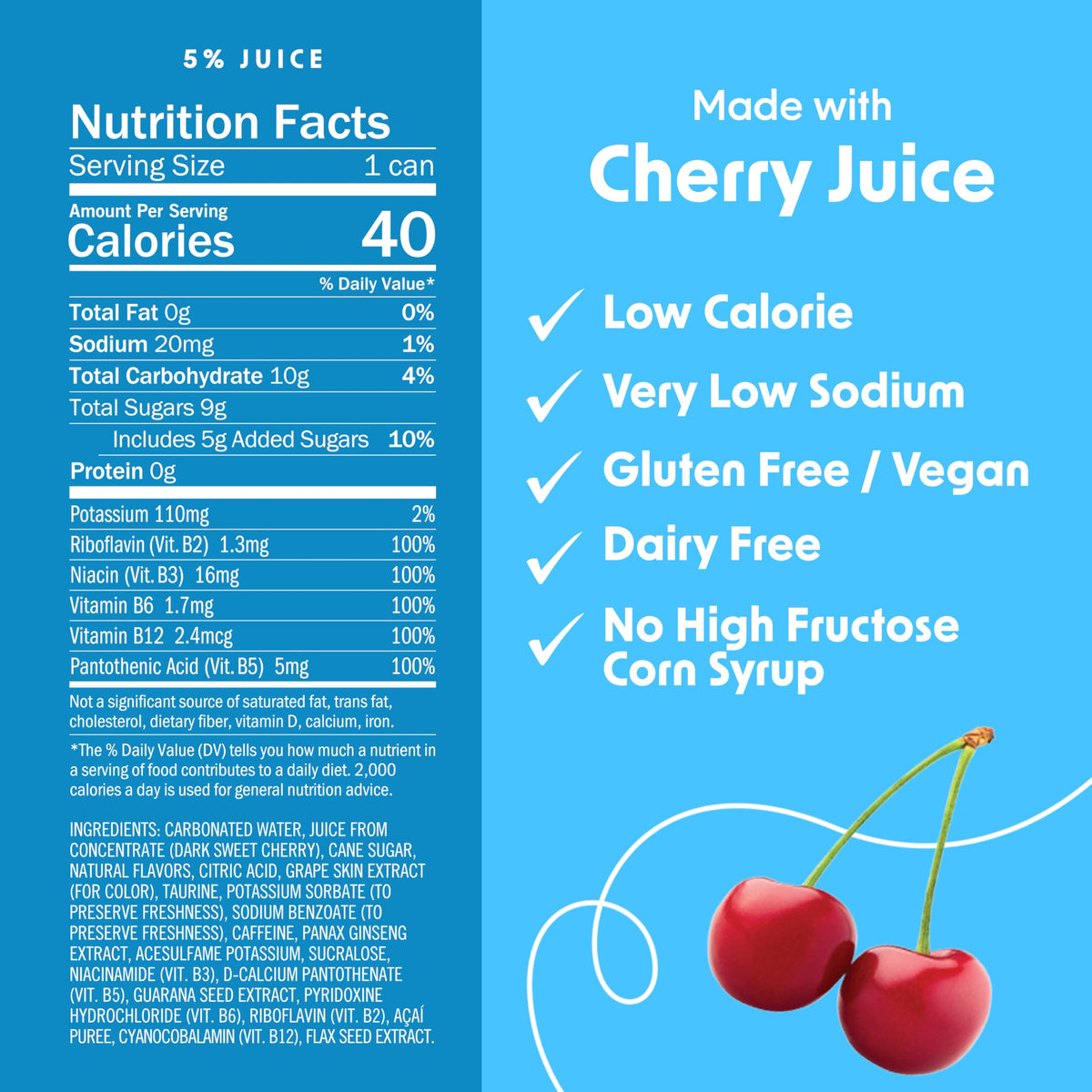 Bing Energizing Juice Beverage – Original Cherry, Real Juice, 12oz Cans (12-Pack)