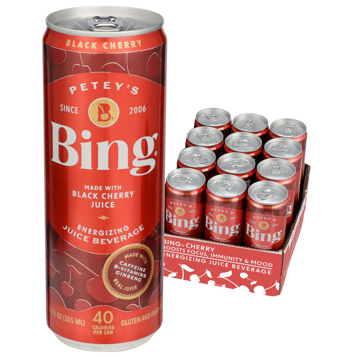 Bing Energizing Juice Beverage – Original Cherry, Real Juice, 12oz Cans (12-Pack)