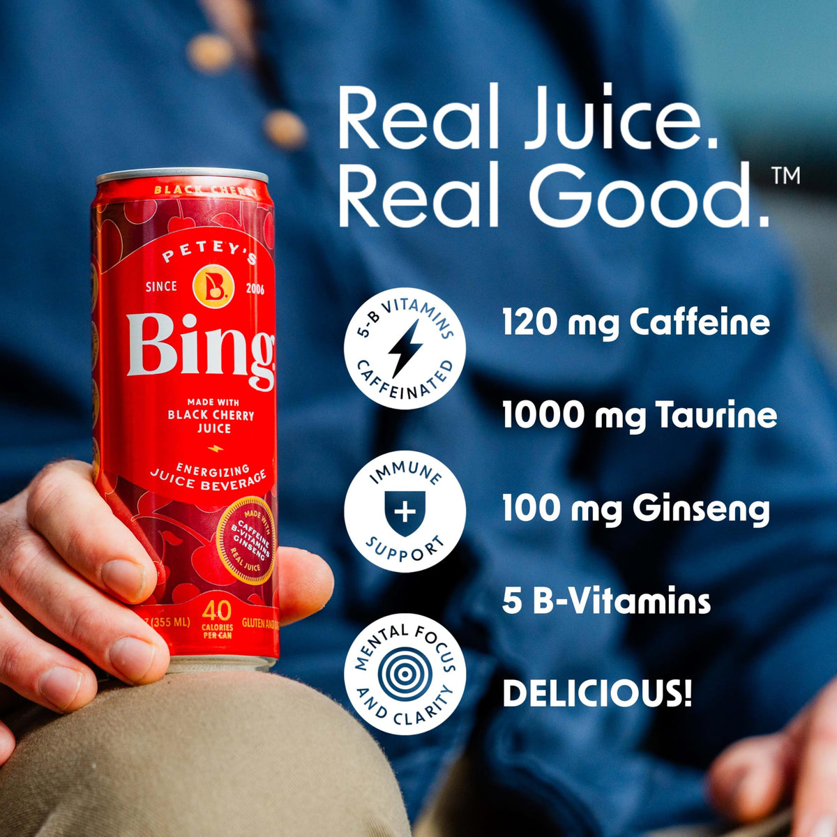 Bing Energizing Juice Beverage – Original Cherry, Real Juice, 12oz Cans (12-Pack)