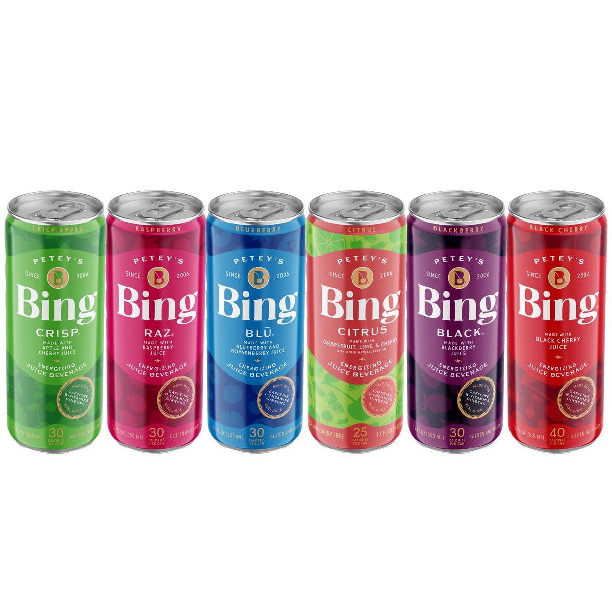 BING Energizing Juice Beverage – Variety Pack (12oz/12pk) – 6 Flavors, Real Juice, Caffeine, Vegan