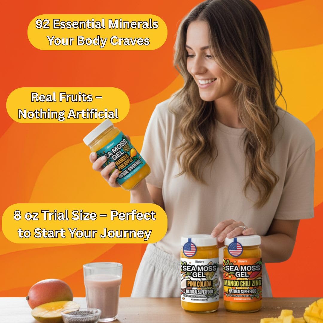 Biolore Sea Moss Gel Set of 3 – Mango-Pineapple, Pina Colada & Mango Chili | 24oz Vegan, Made in USA