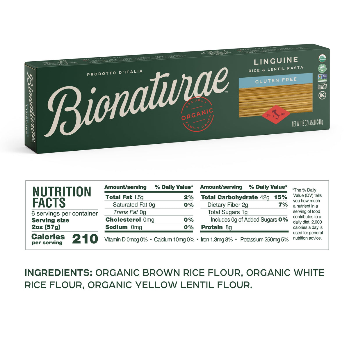 Bionaturae Gluten-Free Linguine Pasta – Rice & Lentil, 8g Protein, Non-GMO, Kosher, 12oz (4 Pack)