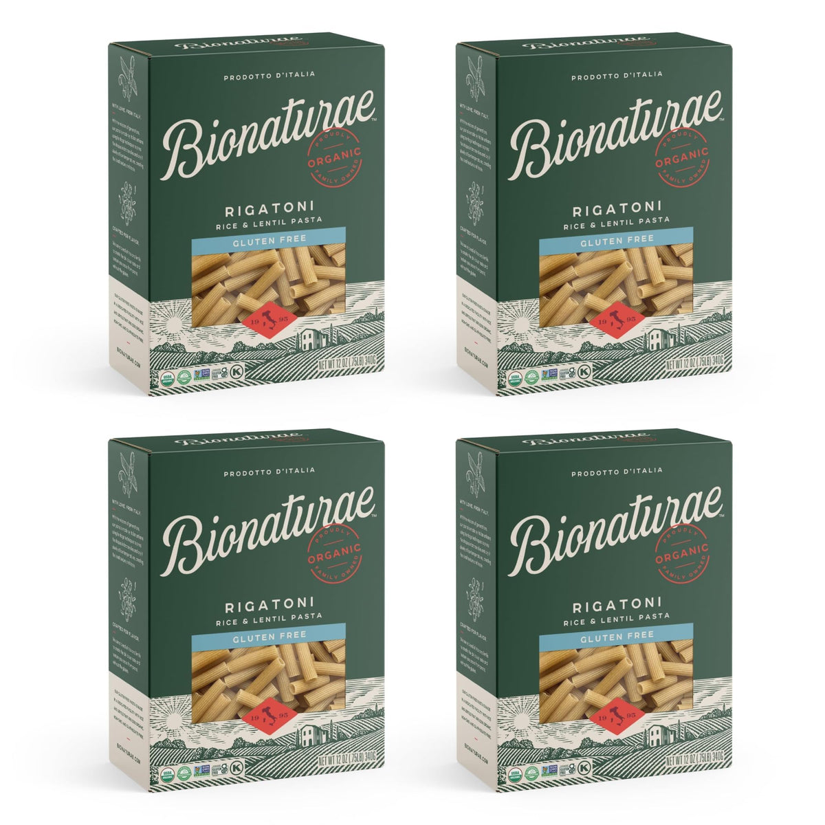 Bionaturae Gluten Free Rigatoni Pasta – Organic Rice & Lentil, High Protein, 4 Pack