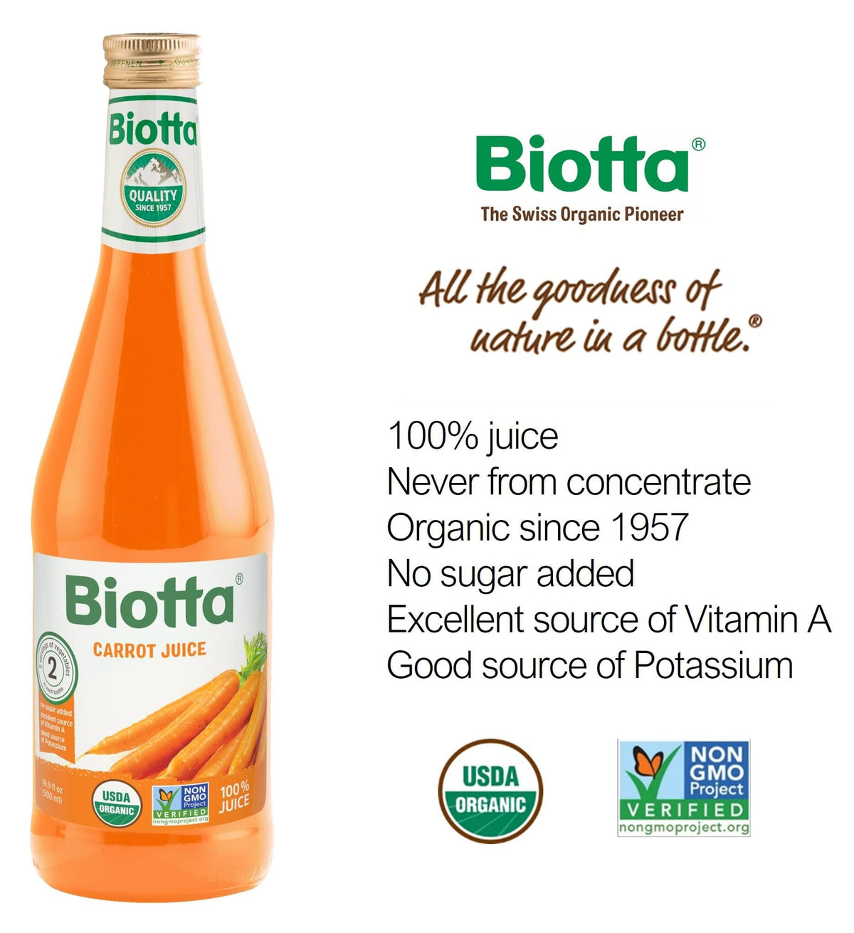 Biotta Organic Carrot Juice – 100% Veggie, Energy & Wellness (Pack of 6)