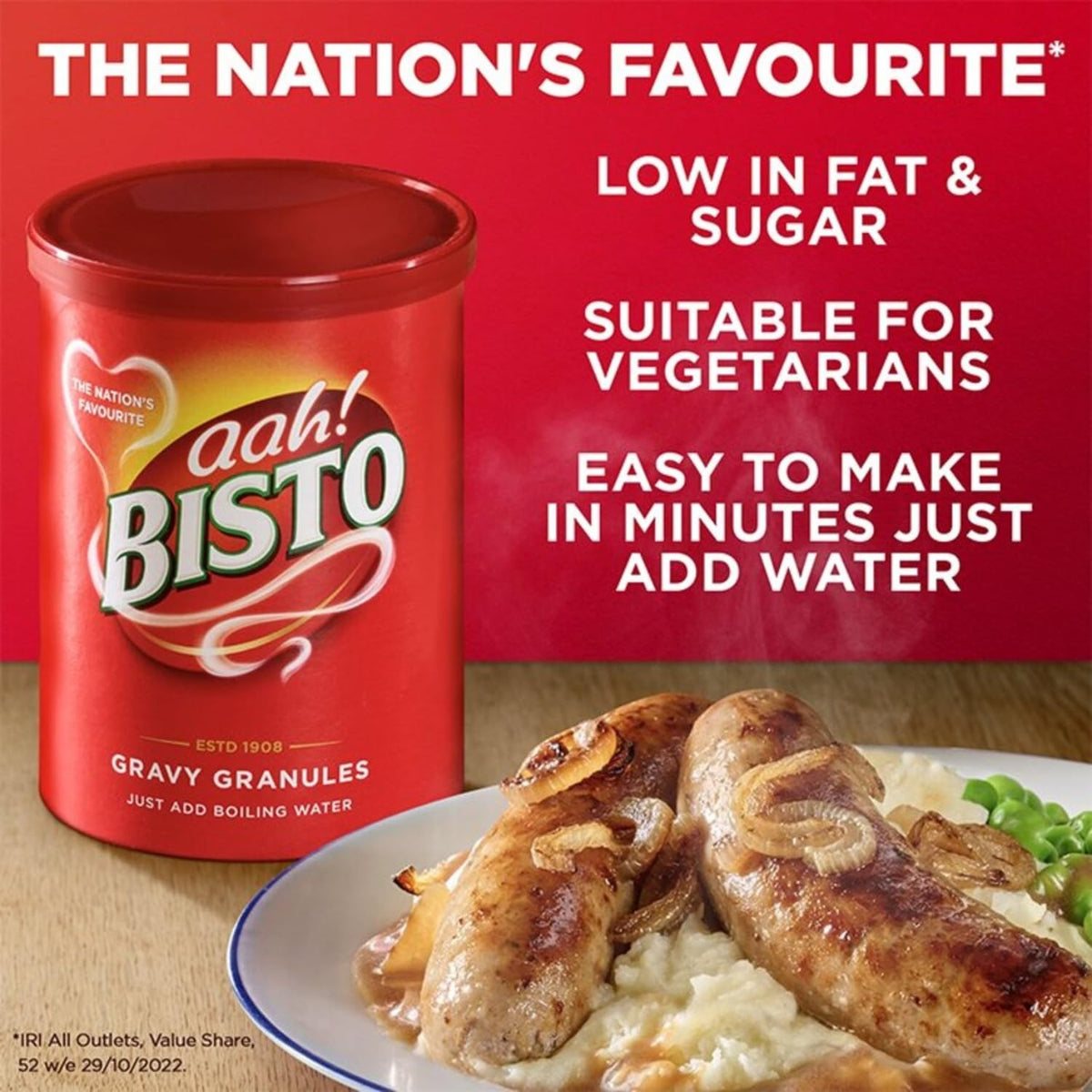 Bisto Gravy Granules – Rich Beef Gravy Mix, 4-Pack (5.9 oz each) for Roasts, Mashed Potatoes, and Comfort Dishes