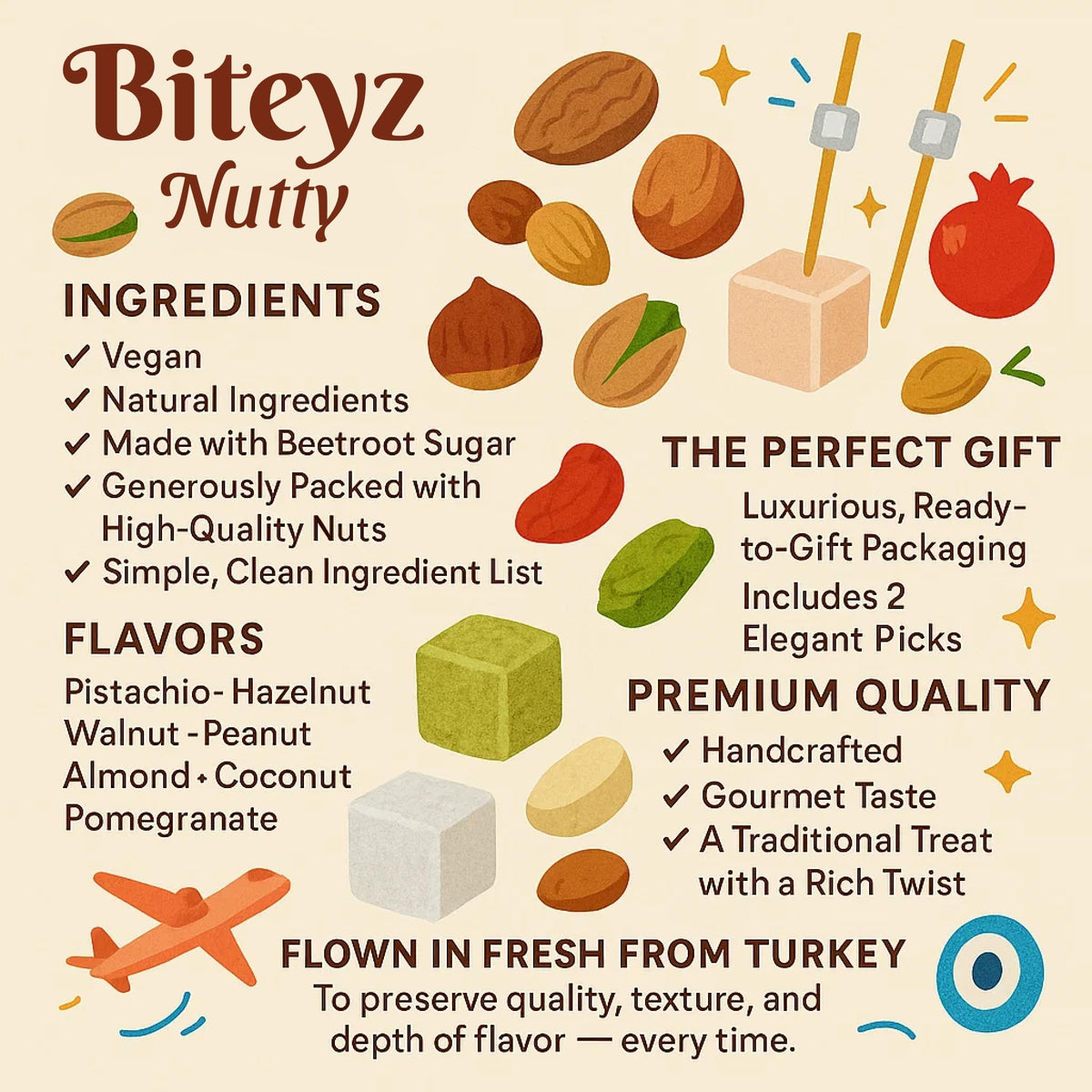 Biteyz Nutty Turkish Delight – Vegan Gourmet Gift Box, 36 Pieces