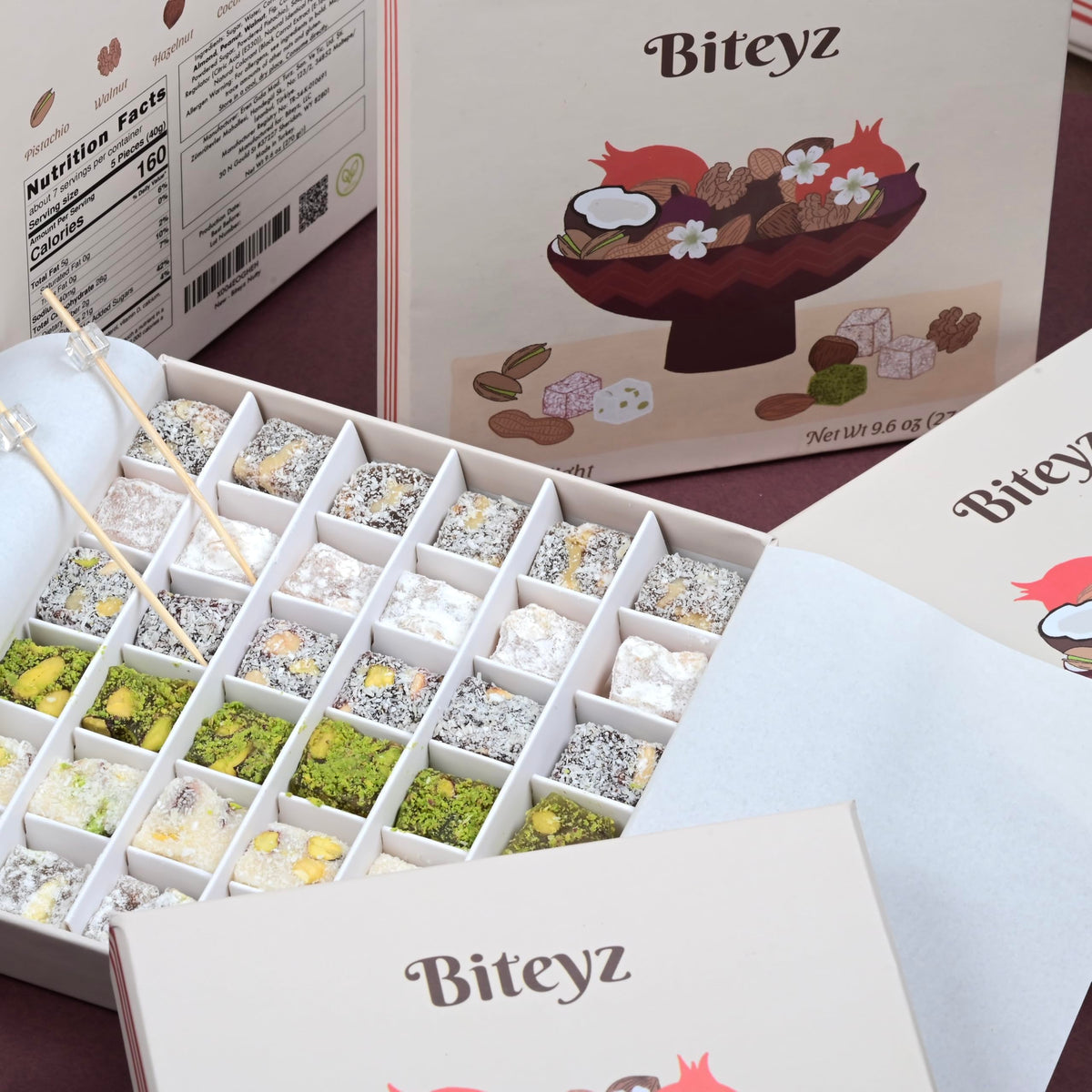 Biteyz Nutty Turkish Delight – Vegan Gourmet Gift Box, 36 Pieces