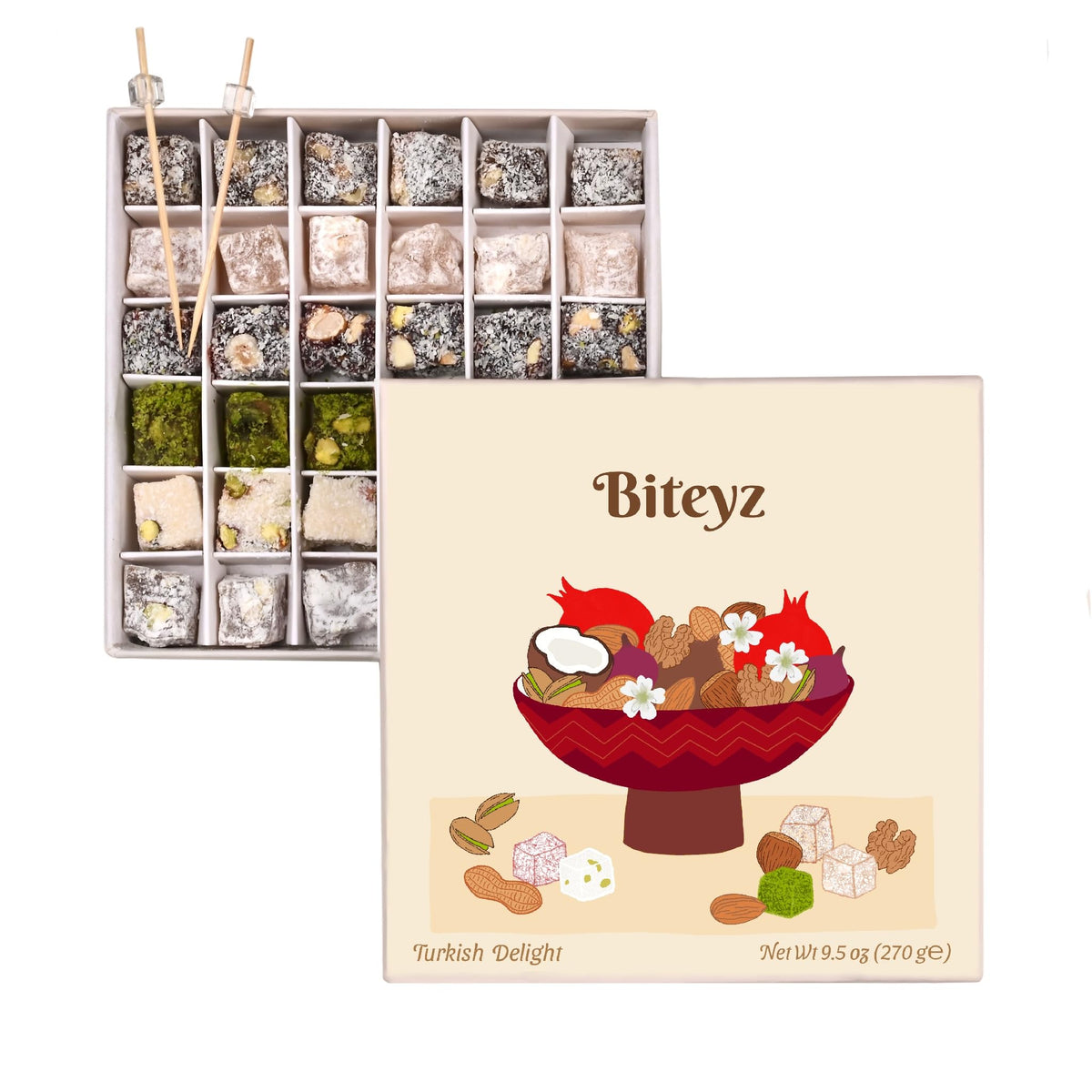 Biteyz Nutty Turkish Delight – Vegan Gourmet Gift Box, 36 Pieces