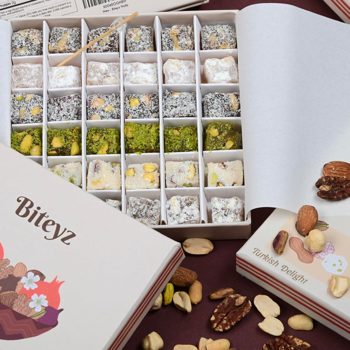 Biteyz Nutty Turkish Delight – Vegan Gourmet Gift Box, 36 Pieces