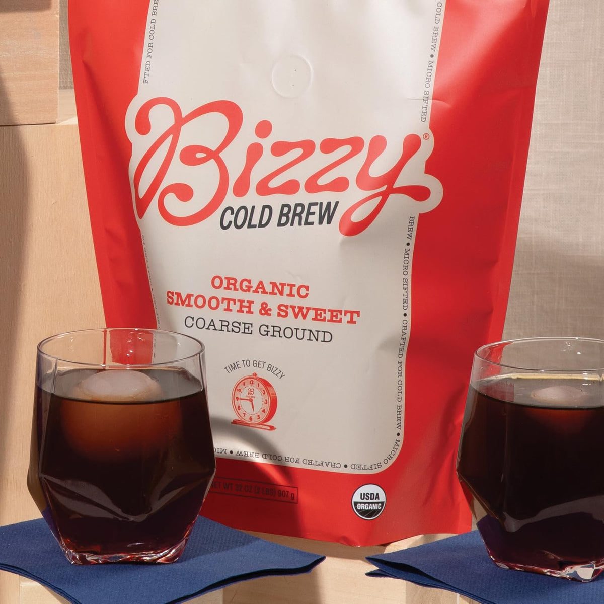 Bizzy Organic Cold Brew Coffee — Smooth Medium Roast, Coarse Ground, 2 lb