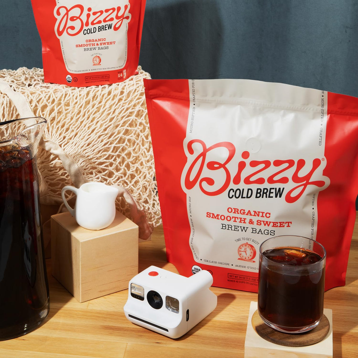 Bizzy Organic Cold Brew Coffee — Medium Roast, 100% Arabica, 12 Brew Bags (Makes 42 Cups)