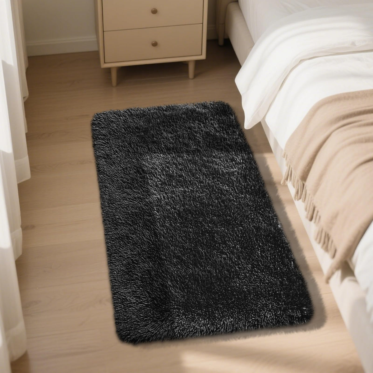 Black 2x4 Area Rugs for Bedroom, Fluffy Shag Rug Small Rug Bedroom Carpet