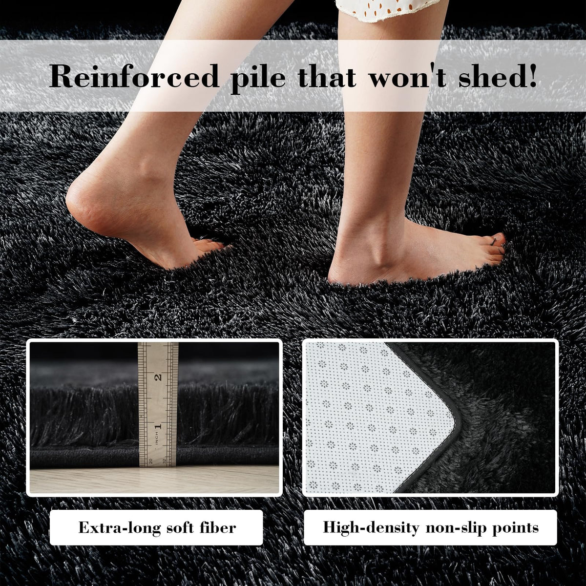 Black 2x4 Area Rugs for Bedroom, Fluffy Shag Rug Small Rug Bedroom Carpet