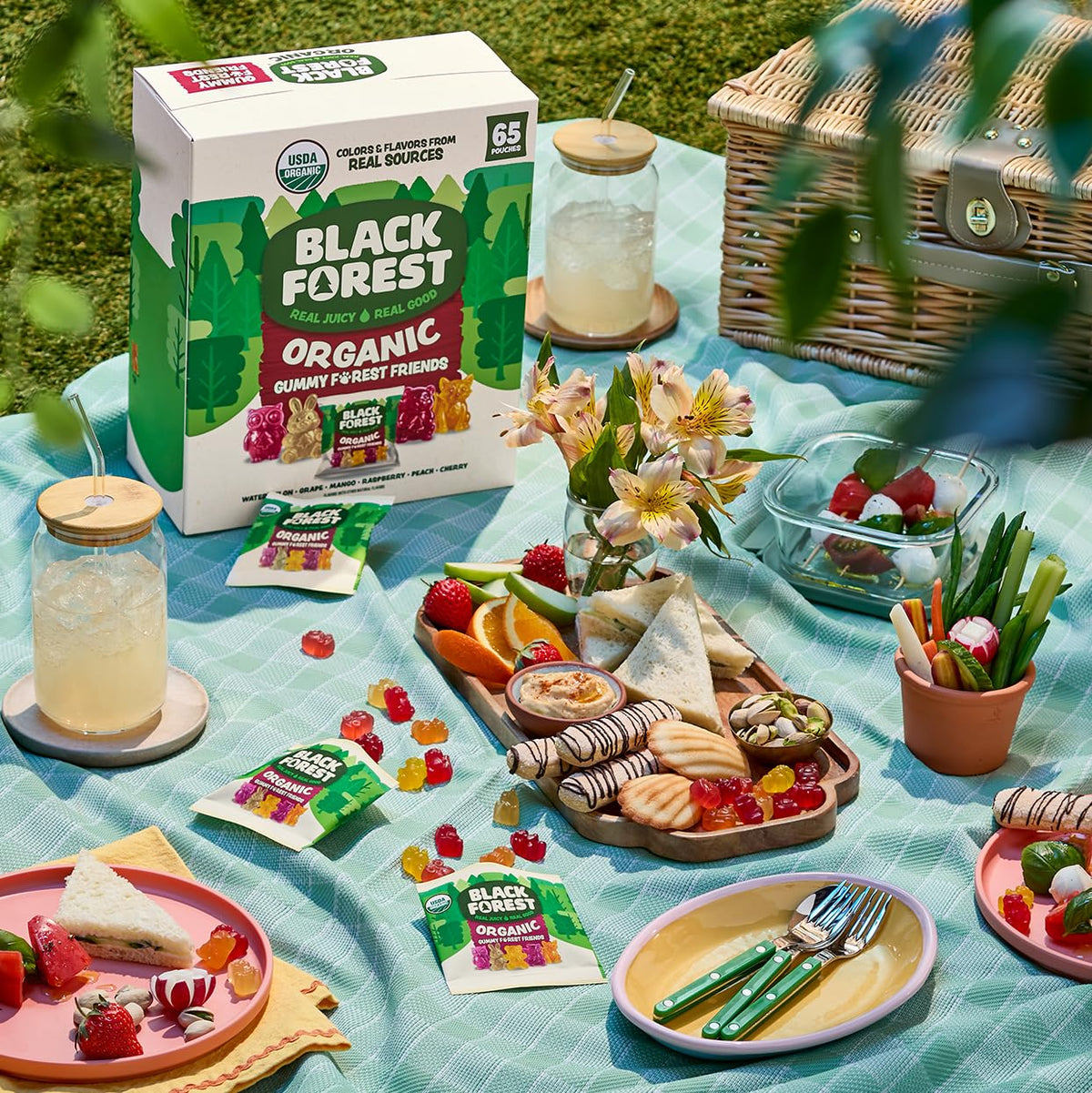 Black Forest Organic Forest Friends Gummies — 65 Count, Real Fruit Juice, Gluten Free & Fat Free, 0.8 oz Pouches