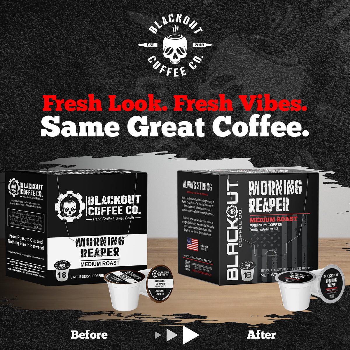 Blackout Coffee Morning Reaper Pods – Medium Roast, Bold & Smooth Aroma, 18 Count