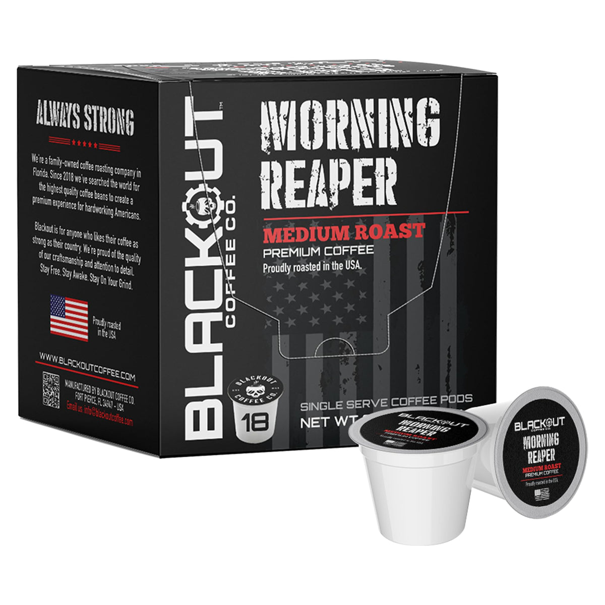 Blackout Coffee Morning Reaper Pods – Medium Roast, Bold & Smooth Aroma, 18 Count