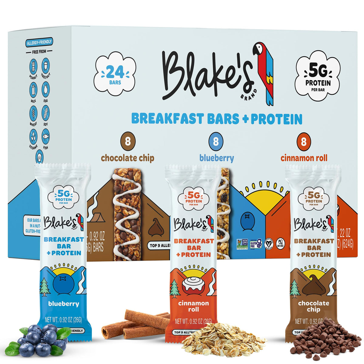 Blake's Seed Based Breakfast Bars with Protein — Variety Pack (24 Count) | 5g Plant Protein, Gluten Free, Nut Free & Vegan