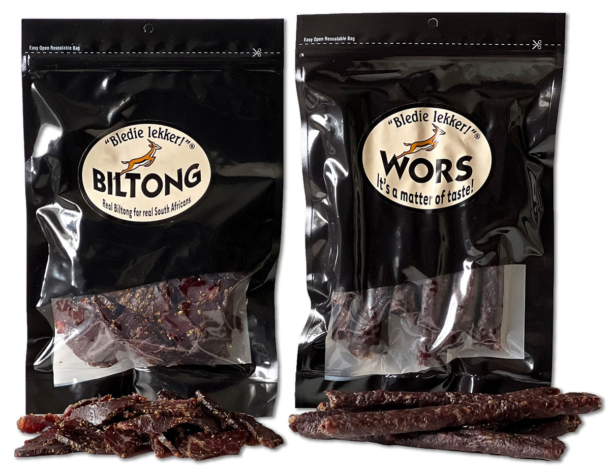 Bledie Lekker Biltong Droewors Bundle – 8oz + 8oz, Real SA Style, Made in USA