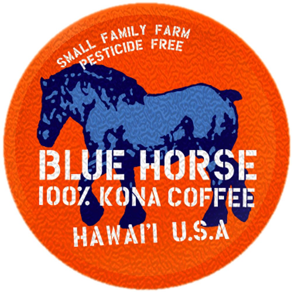 Blue Horse Kona Coffee Pods - 100% Kona, Medium Roast, 10ct, Keurig 2.0 Compatible, Farm-Fresh Arabica from Hawaii